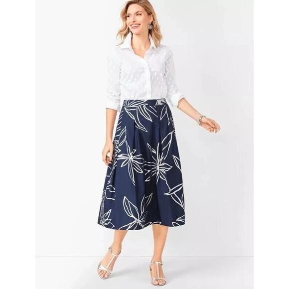 RSVP by Talbots Women's Blue Silver Floral Pleated Zip A-line Skirt Size 22WP - Picture 1 of 13